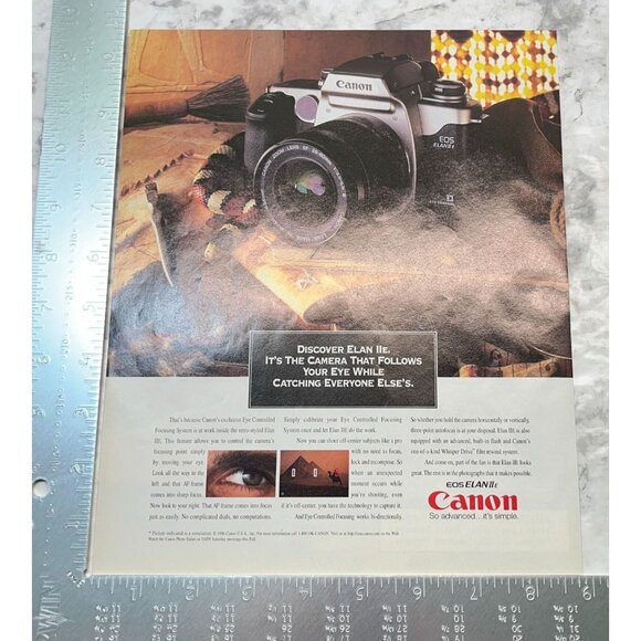 Canon Camera Print Ad EOS Elan IIe Vintage 90s Eye Controlled Focusing System - Picture 2 of 5